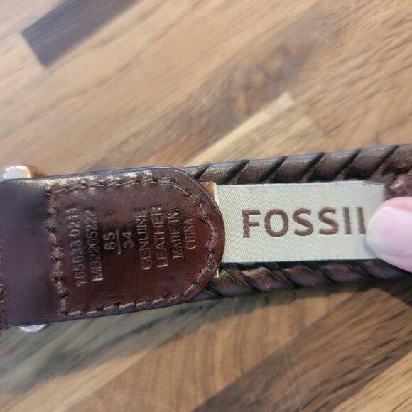 Fossil Brown Woven Leather Men's Belt with Silver Hardware/Buckle size 34 - Picture 5 of 10